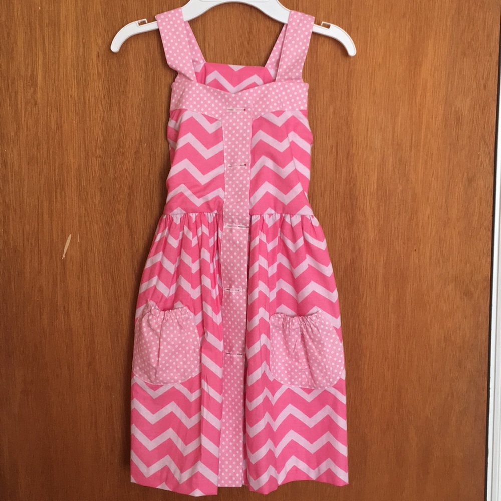 Pink Size 5 polka dot/chevron handmade dress